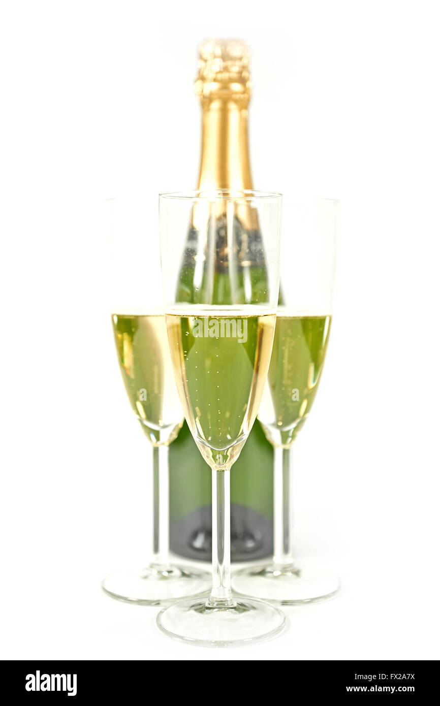 Champaign shoot in high key with white background Stock Photo