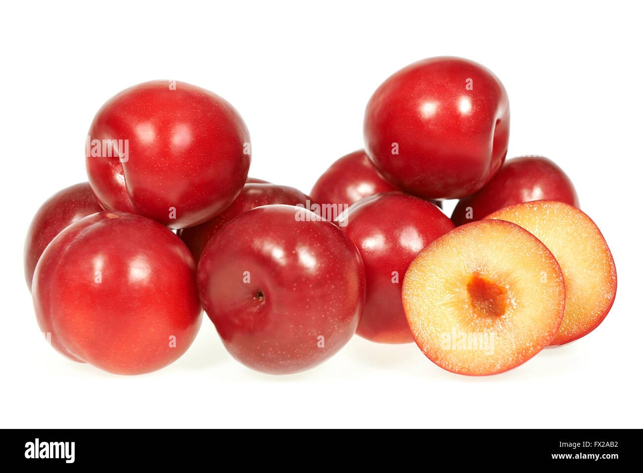 Mature plum fruits isolated on a white background Stock Photo