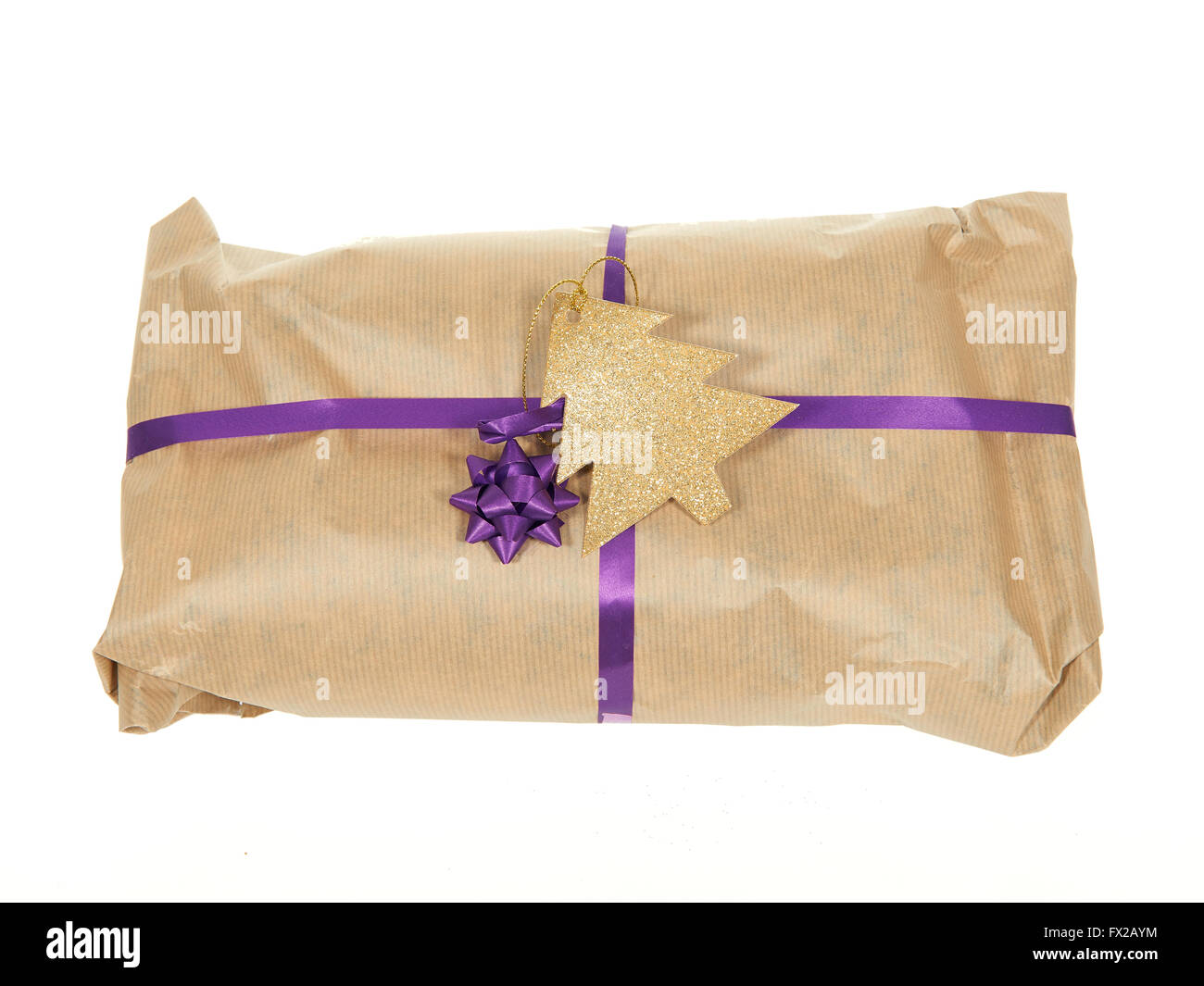 Brown christmas present isolated on a white background Stock Photo
