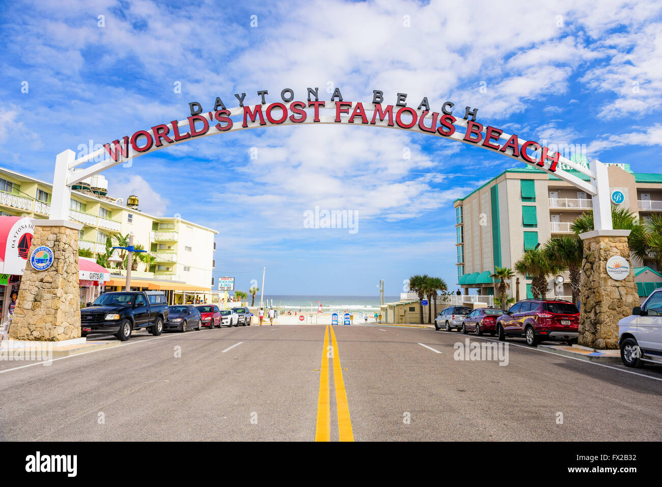 Beach sign at Daytona Beach, Florida, USA. Stock Photo