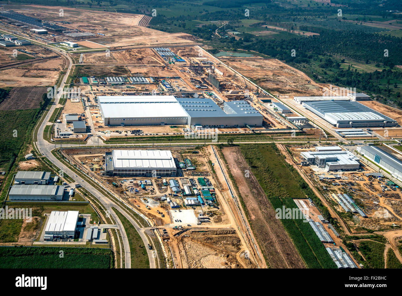 Industrial estate land development aerial view Stock Photo
