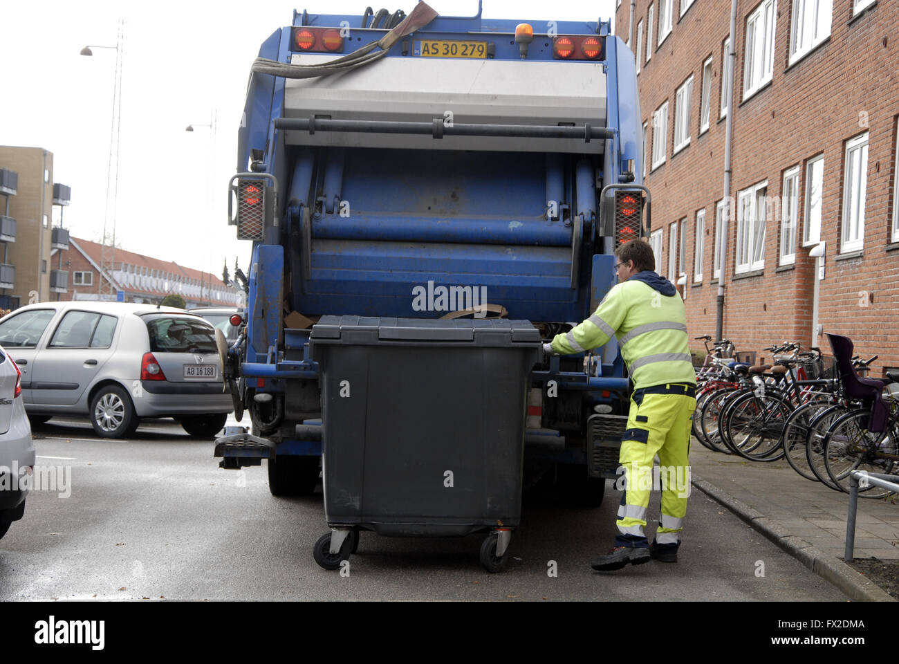 Copenhagen /Kastrup/.Denmark 08 April  2016  Waste collector or recycling waste collector    .Photo. Francis Joseph Dean/DeanPic Stock Photo