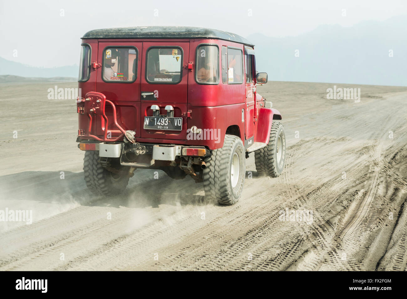 Java,Indonesia- March, 24, 2016 : Red 4x4 Jeep for tourist cin caldera ...