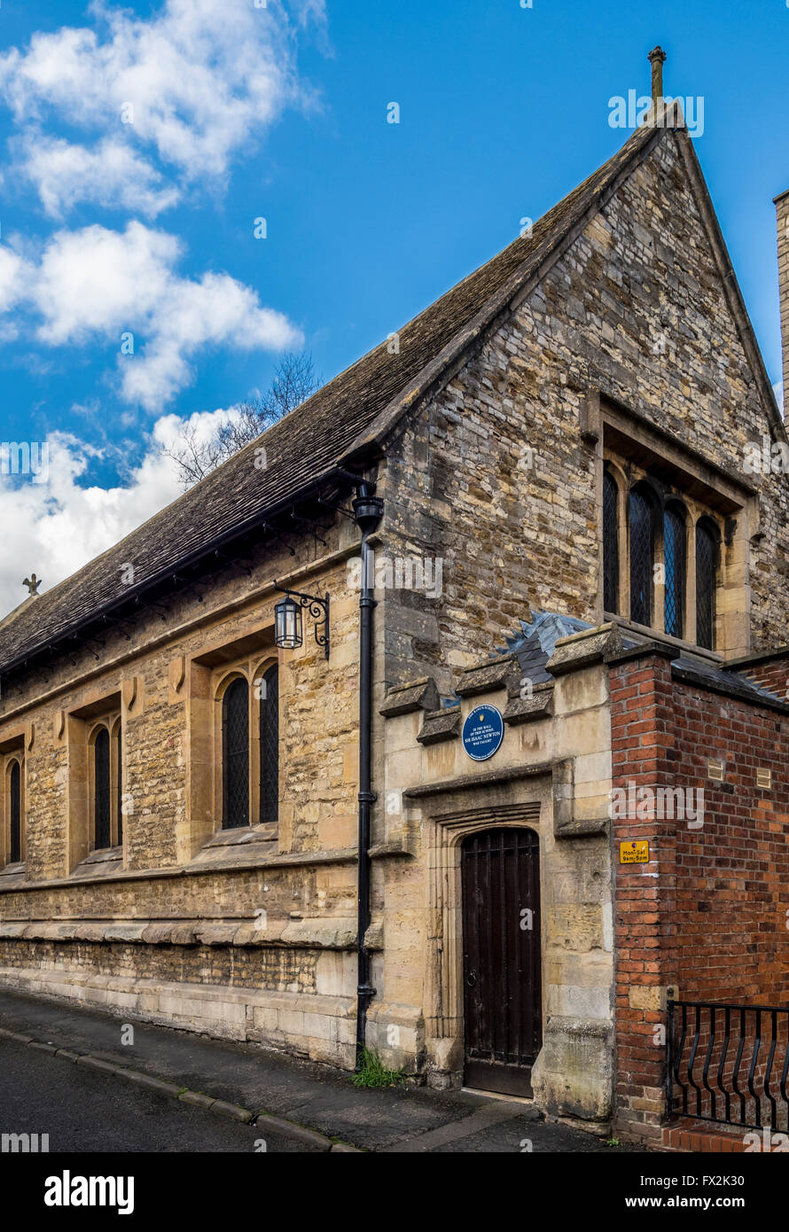 The Original King's School building in Grantham, Lincolnshire, UK, where Sir Isaac Newton was taught. Stock Photo