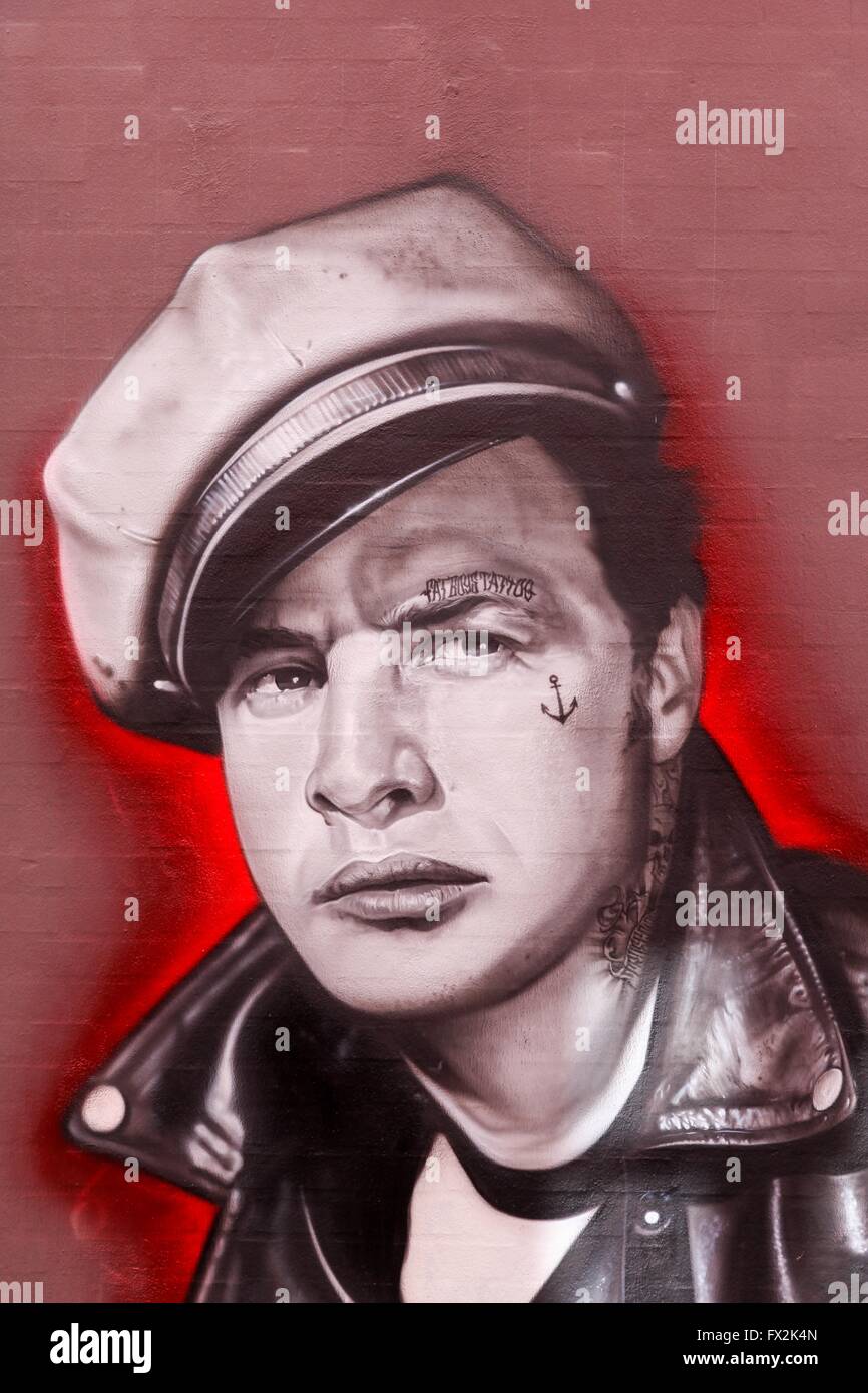 Street art of Marlon Brando painted on a wall Stock Photo