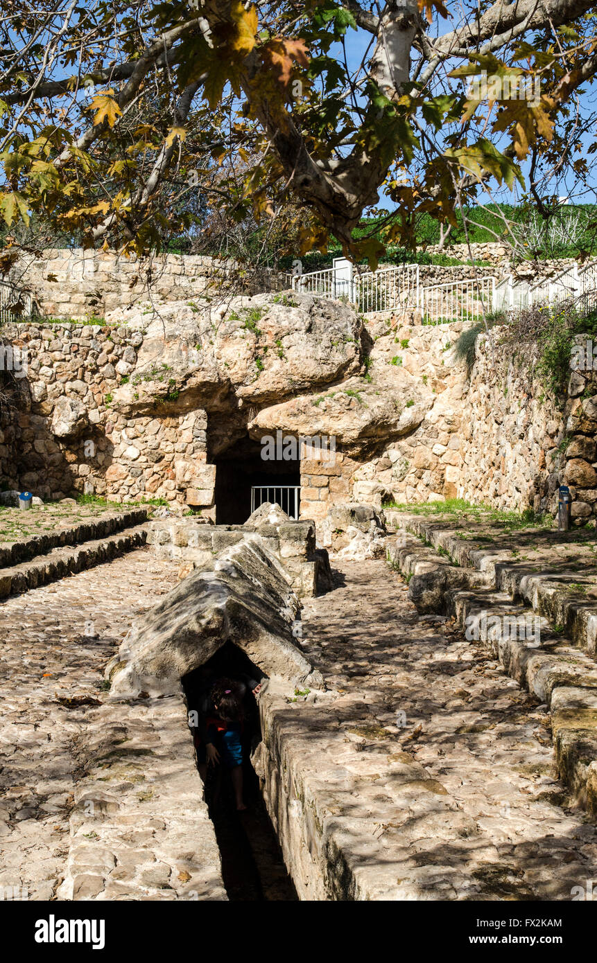 Israel, Ramat Hanadiv near Zichron Yaacov. Ein Tzur (Tzur spring) ancient water system Stock Photo