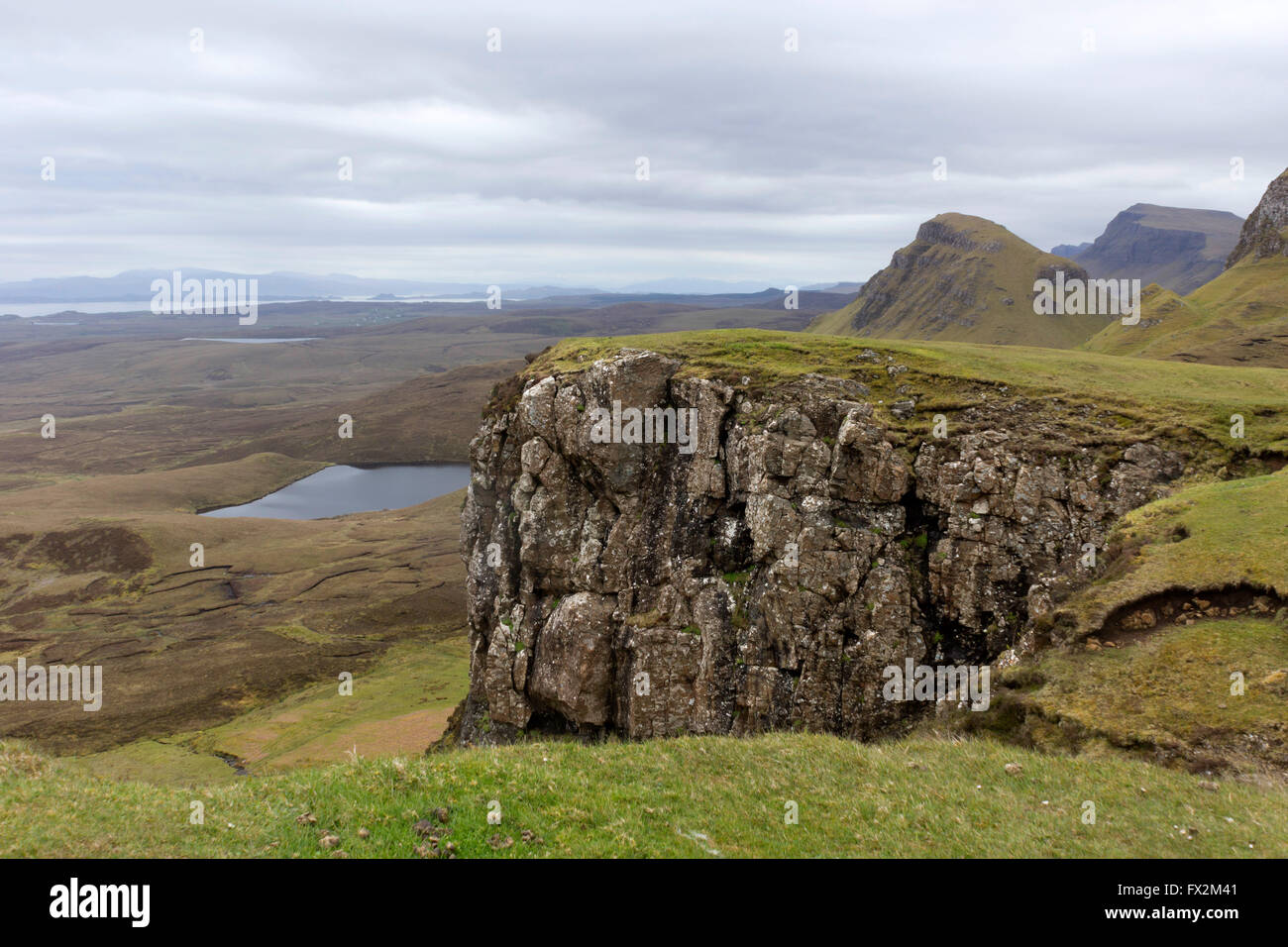 View  over Trotternish from the Quiraing, Isle of Skye, Scottish Highlands, Scotland, UK Stock Photo