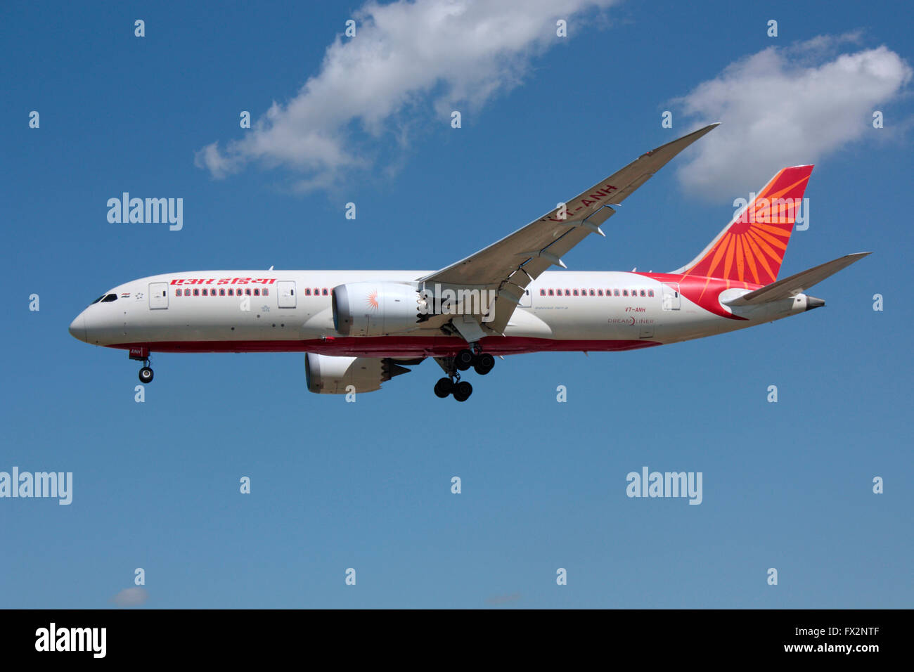 Air India Boeing 787 Dreamliner long haul jet plane on approach Stock Photo