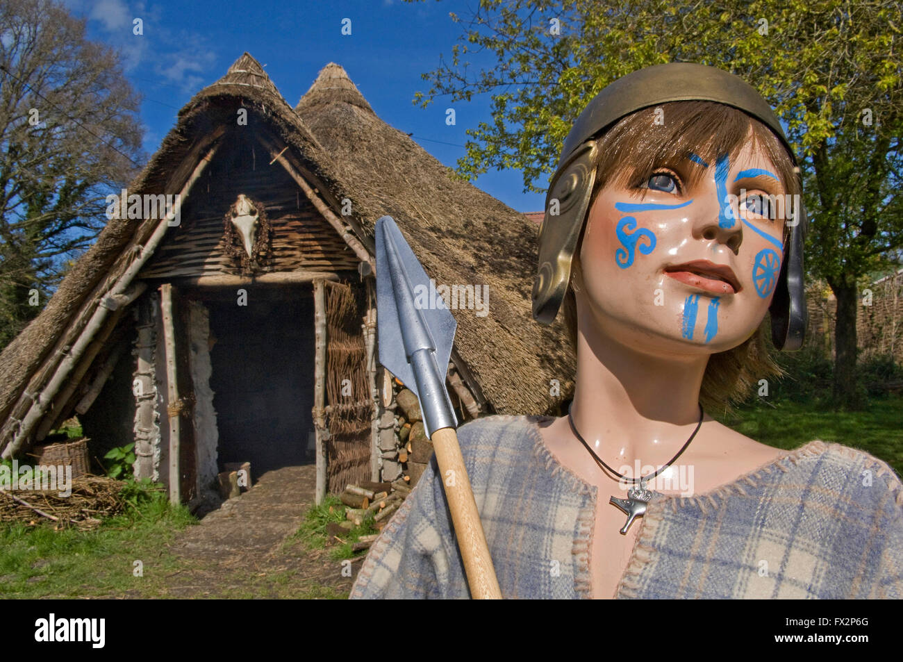 Recreation of the round houses,dugout canoe and Sweet Track of the Iron