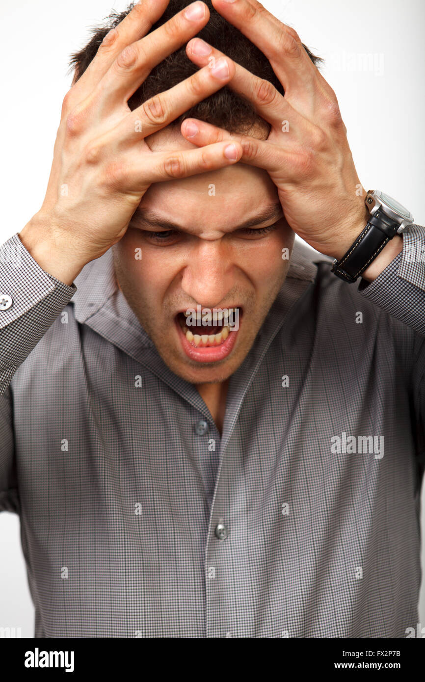 Fail problems or despair concept - desperate man screaming Stock Photo
