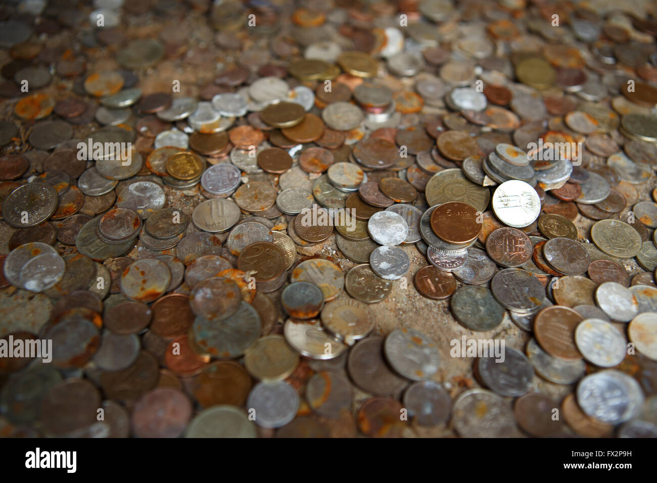 Pile of antique old vintage money coins Stock Photo