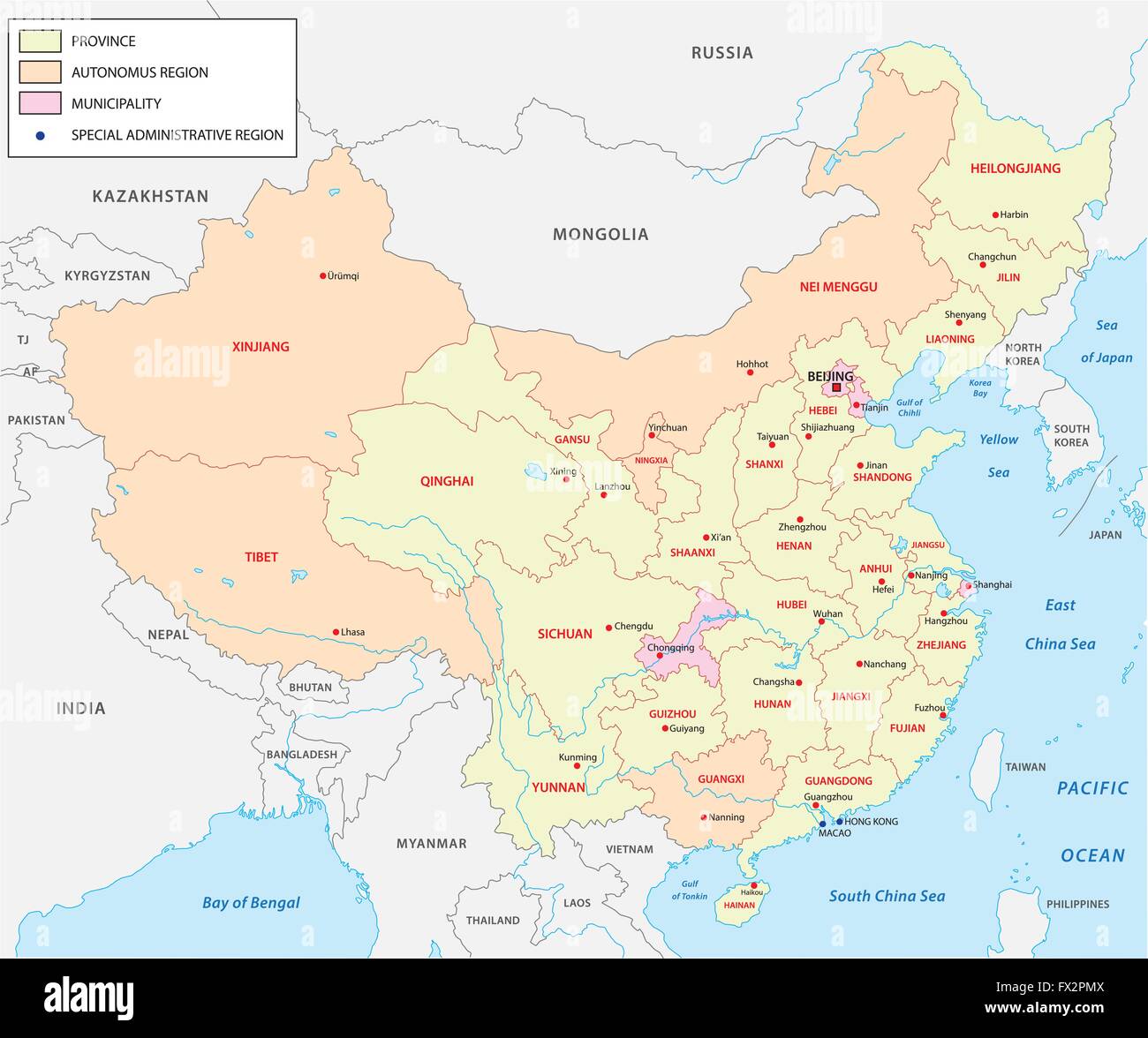 Administrative divisions of China Stock Vector