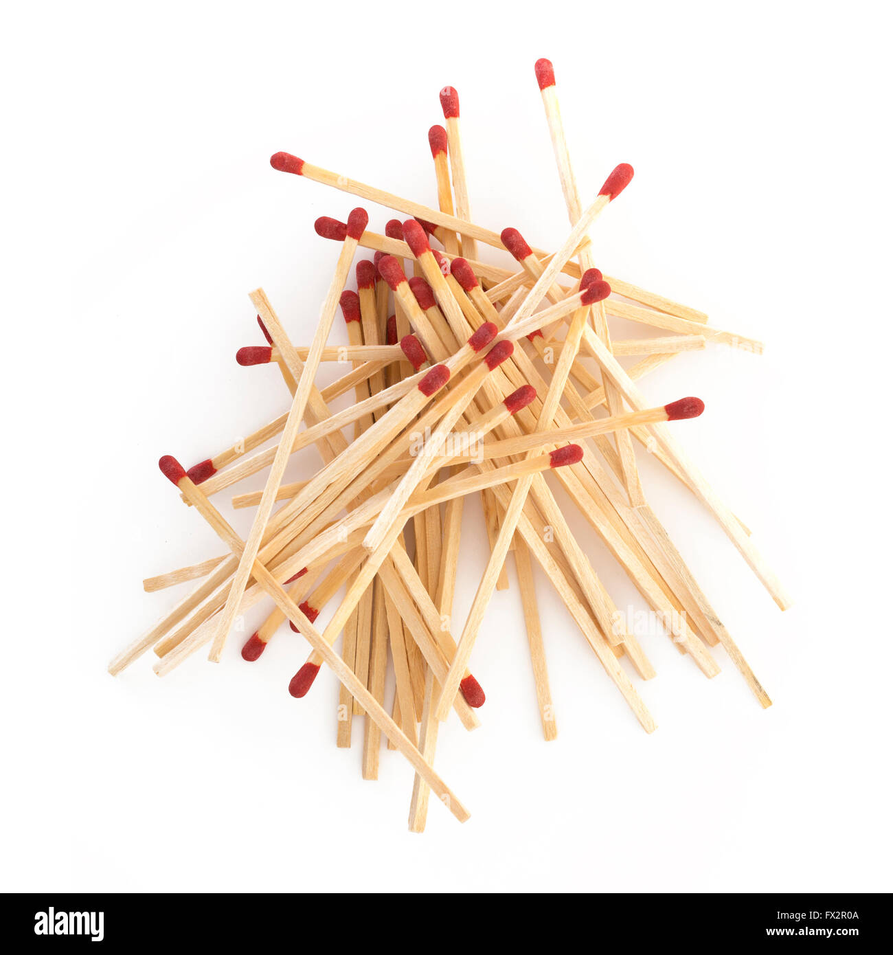 Pile of safety matches on a white background Stock Photo