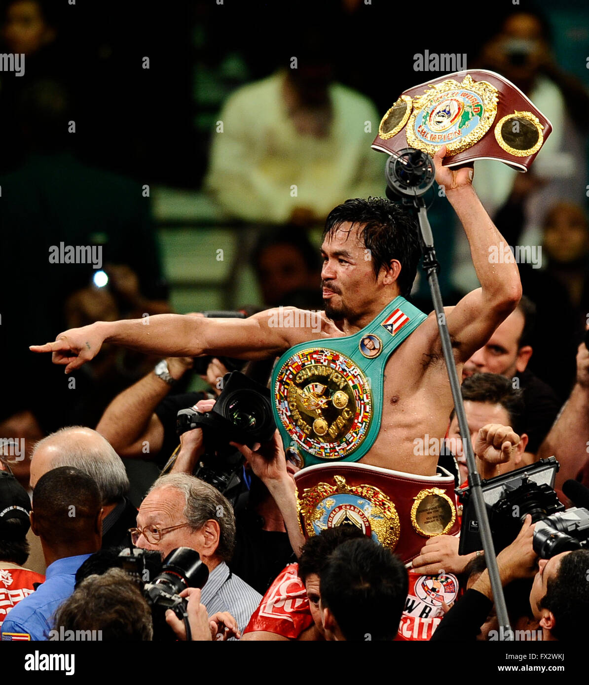 File. 9th Apr, 2016. MANNY PACQUIAO (58-6-2) retires after beating Timothy  Bradley by unanimous decision. The Filipino superstar had a 21 year career  becoming the first and only eight-division world champion, in