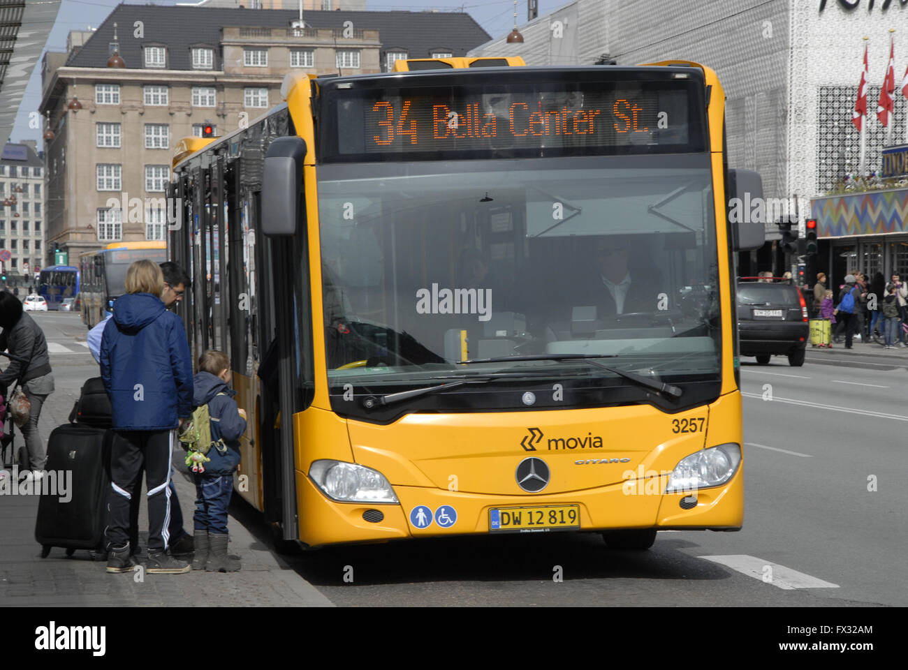 COPENHAGEN / DENMARK 10 April 2016 Movia danish public transport system  interduce new bus rute 34 mercedez made in Germany import Photo.Francis  Joseph Dean/DeanPictures Stock Photo - Alamy
