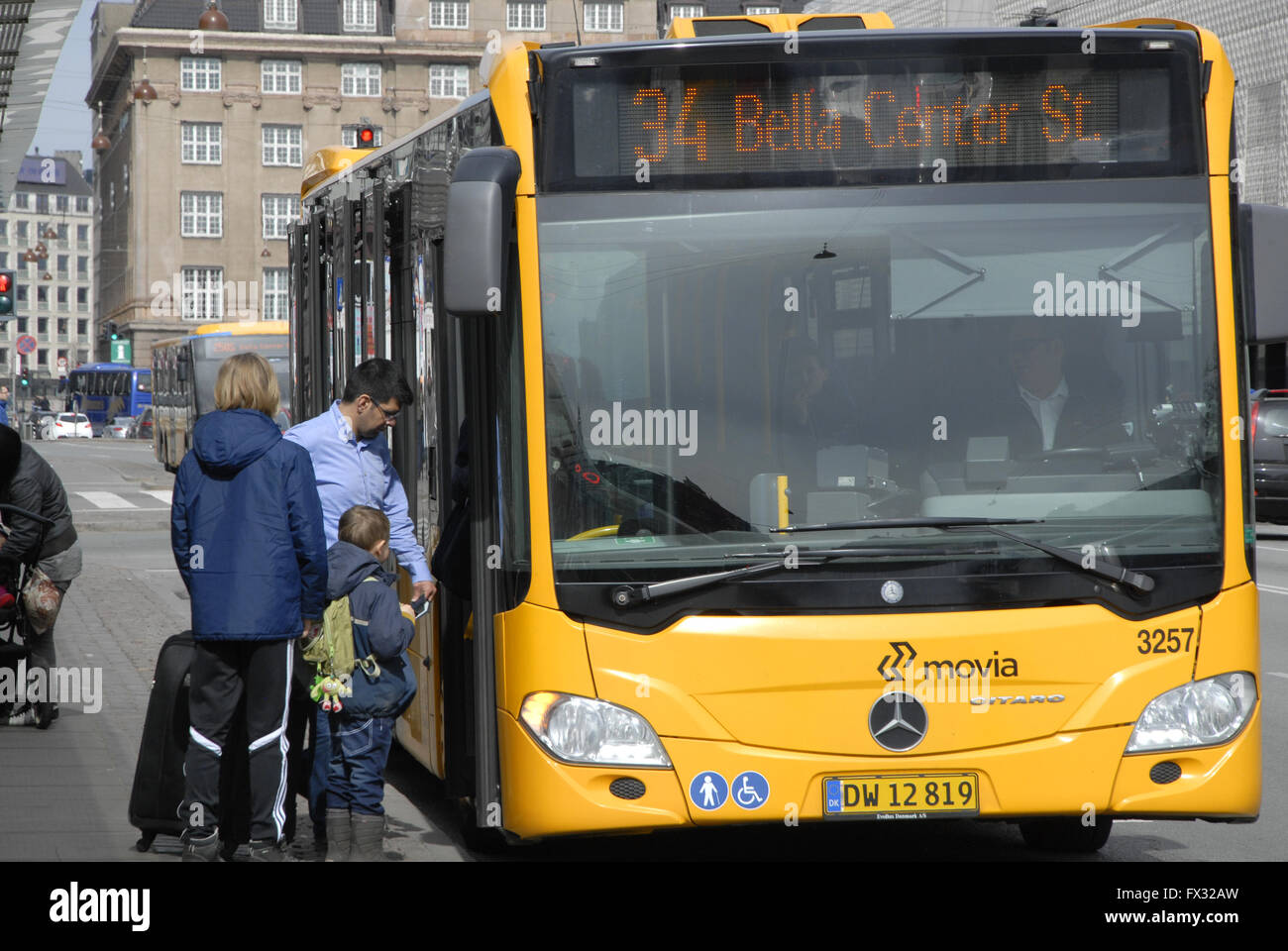 COPENHAGEN / DENMARK 10 April 2016 Movia danish public transport system  interduce new bus rute 34 mercedez made in Germany import Photo.Francis  Joseph Dean/DeanPictures Stock Photo - Alamy