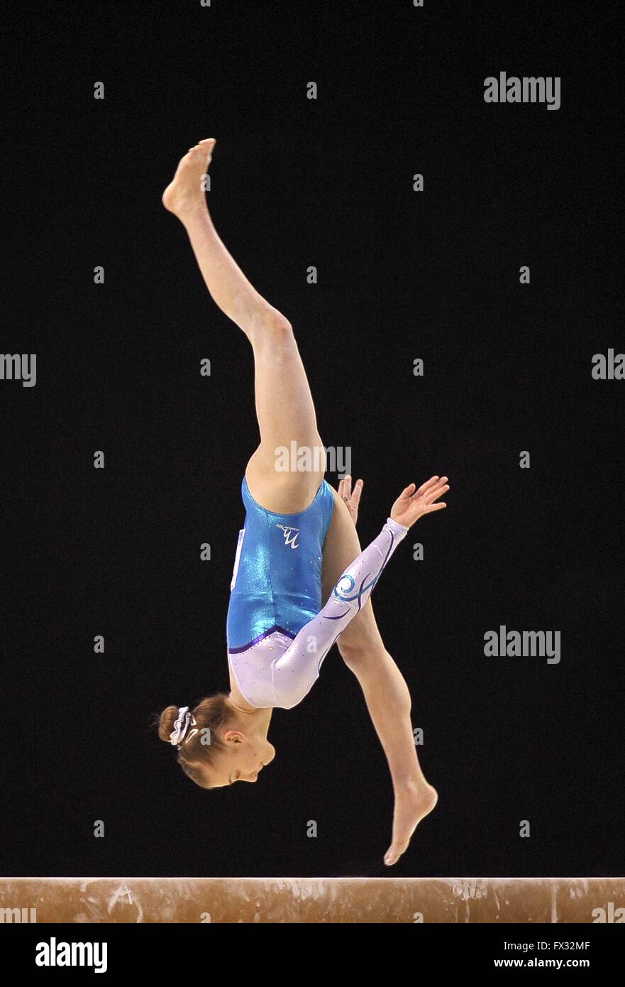 Liverpool, UK. 10th April, 2016. Kelly Simm. Beam. Womens Artistic Gymnastics. British Gymnastics Championships 2016. Echo Arena. Liverpool. UK. 10/04/2016. Credit:  Sport In Pictures/Alamy Live News Stock Photo