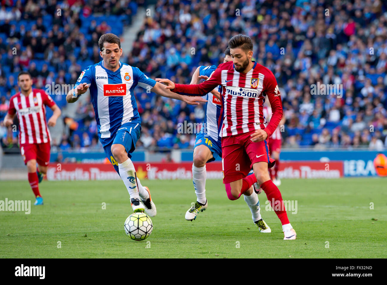 Barcelona, Spain. 9th April, 2016. Yannick Ferreira Carrasco plays at the La Liga match between RCD Espanyol and Atletico de Madrid at the Powerade Stadium on April 9, 2016 in Barcelonal, Spain. Credit:  Christian Bertrand/Alamy Live News Stock Photo