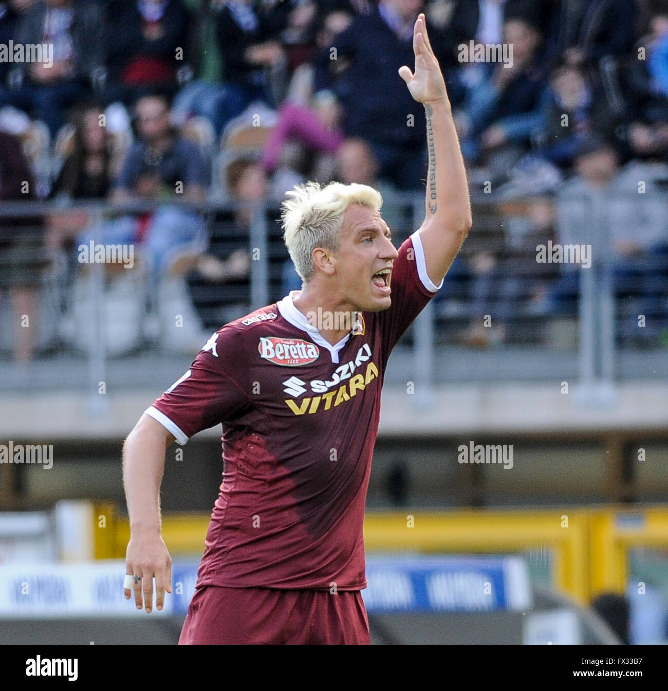 Turin, Italy. 10 April, 2016: Maxi Lopez gestures during the Serie A football match between Torino FC and Atalanta BC at Olympic stadium in Turin. Credit:  Nicolò Campo/Alamy Live News Stock Photo