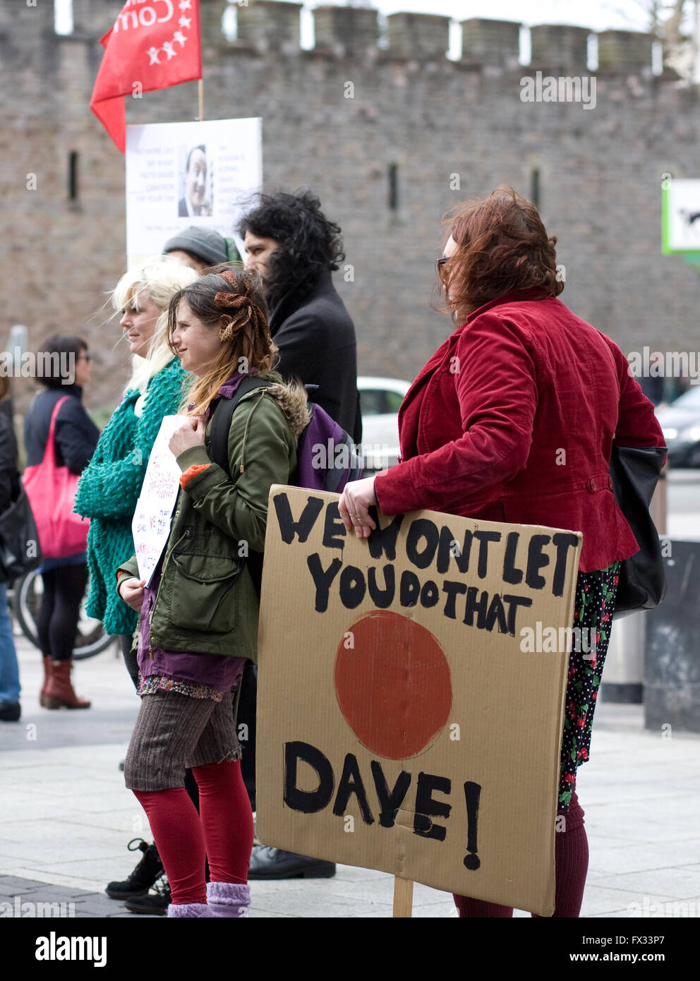 Cardiff, Wales. 10th April, 2016. Cardiff rally in solidarity with UK wide campaign demanding the resignation of David Cameron for tax avoidance. Credit:  Amonochromedream.com/Alamy Live News Stock Photo