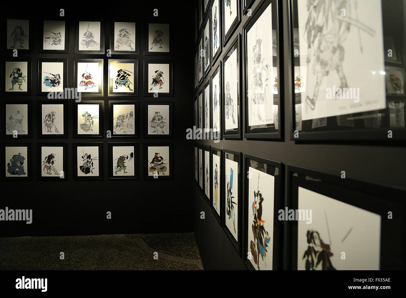 At the Museum of Oriental art in Turin (MAO) are exposed 50 original drawings in pencil and color digitally made by the artist Emanuele Tenderini, constituting the manga that reinterprets visually one of the most famous historical events of Japan, narrated in Japanese best known play of all time, the Kanadehon Chushingura. The story tells the true events between 1701 and 1703, when 47 ronin wants to avenge their master was forced to commit seppuku. The exhibition highlights all the players who took part in the affair, the 47 ronin along with other fundamental characters of the play of Bunraku Stock Photo
