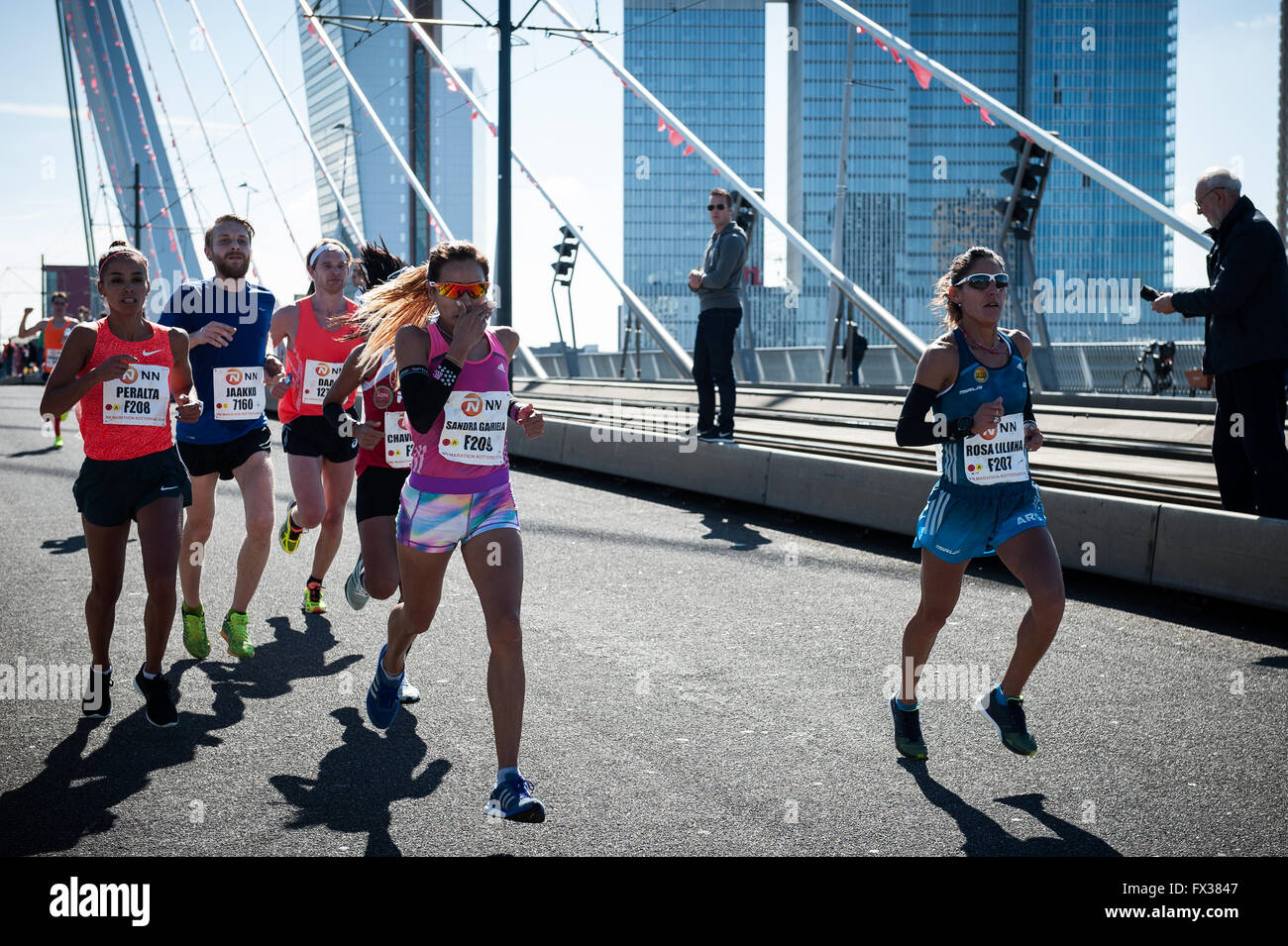 Rotterdam, The Netherlands. 10th Apr, 2016. Participants run on the