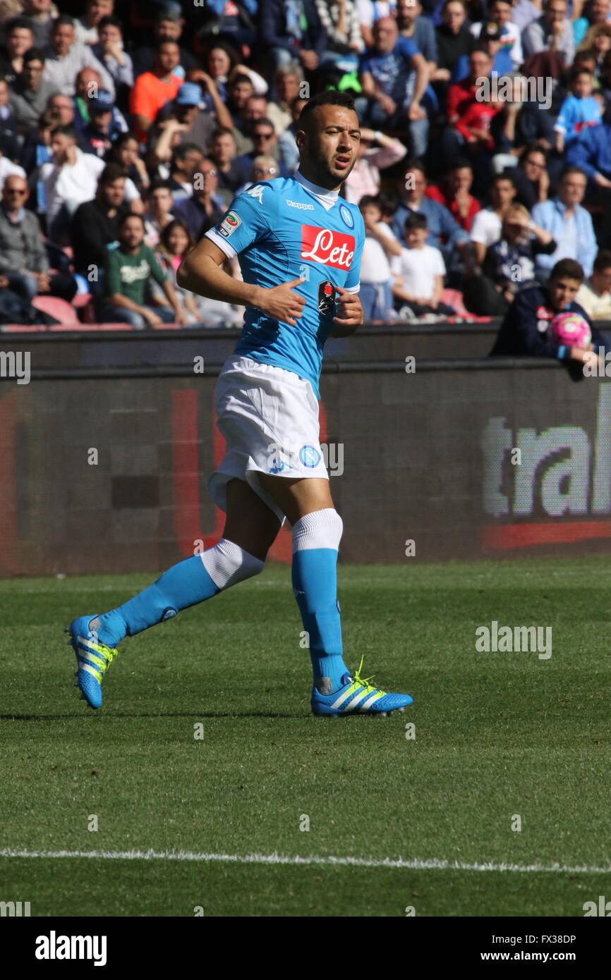 Napoli, Italy. 10th Apr, 2016. Faouzi Ghoulam (SSC Napoli) during soccer match between SSC Napoli and Hellas Verona at San Paolo Stadium in Napoli. Final result Napoli beats Hellas Verona 3-0. © Salvatore Esposito/Pacific Press/Alamy Live News Stock Photo