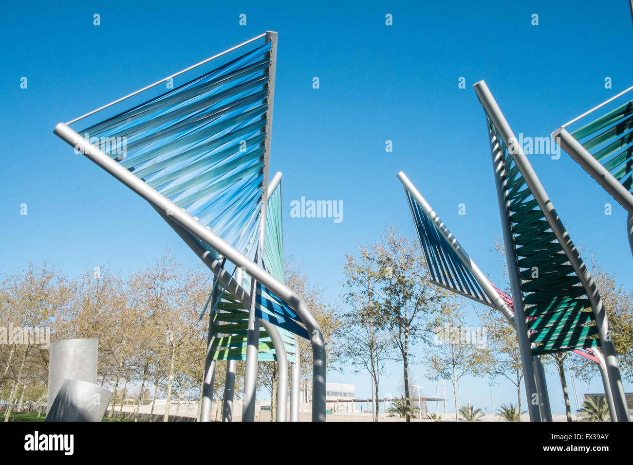 Design art project in front of CCIB  Centre de Convencions Internacional de Barcelona.International Exhibition Convention Centre Stock Photo