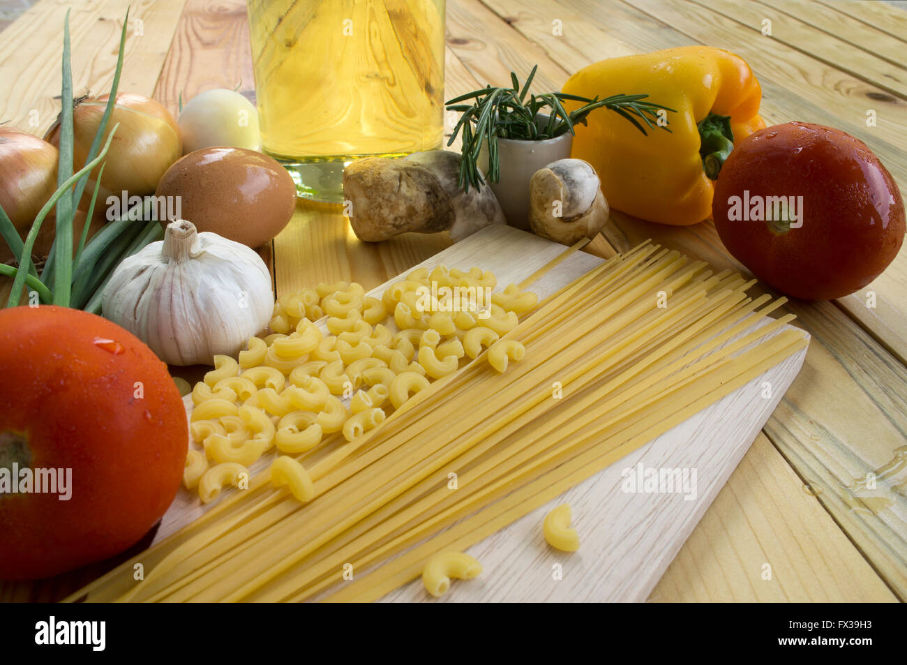 Spaghetti Recipes ingredient on table Stock Photo