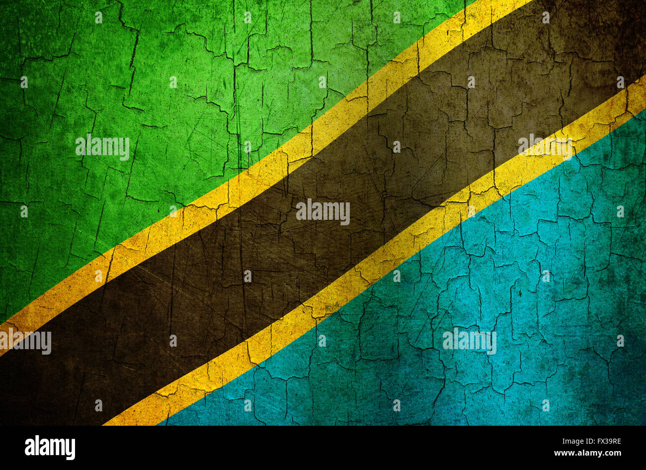 Tanzania flag on an old cracked wall Stock Photo