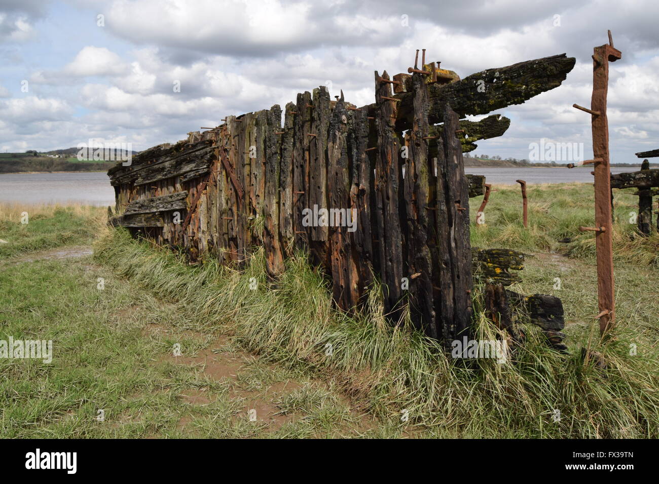 A picture of a beached barge at Purton ship grave yard. Stock Photo
