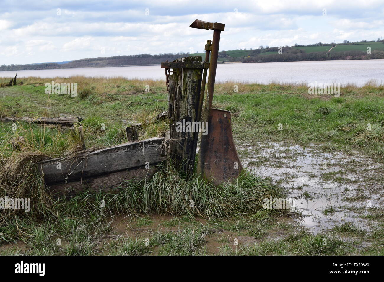 A picture of a beached barge at Purton ship grave yard. Stock Photo