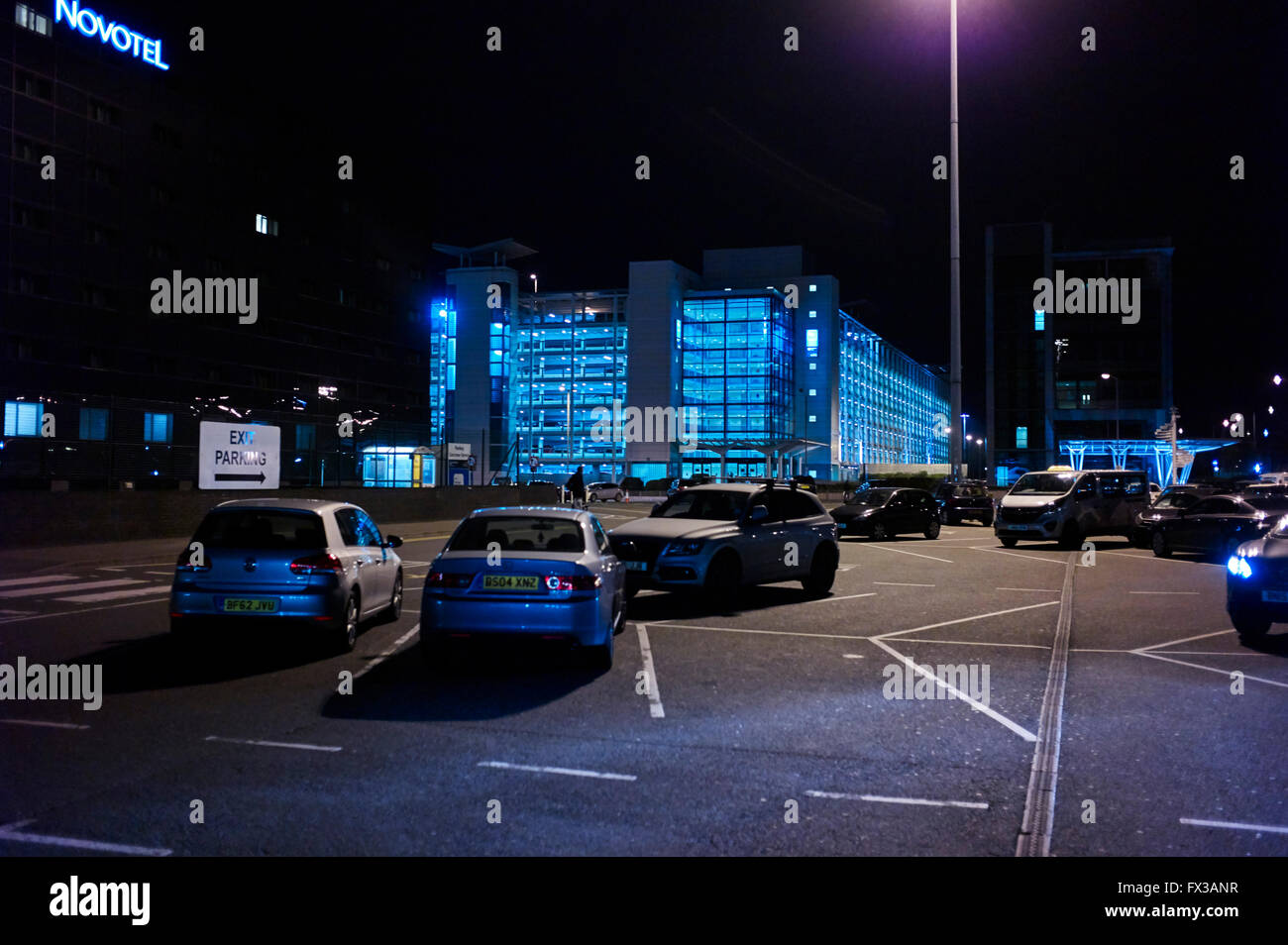 Birmingham airport car park at night Stock Photo