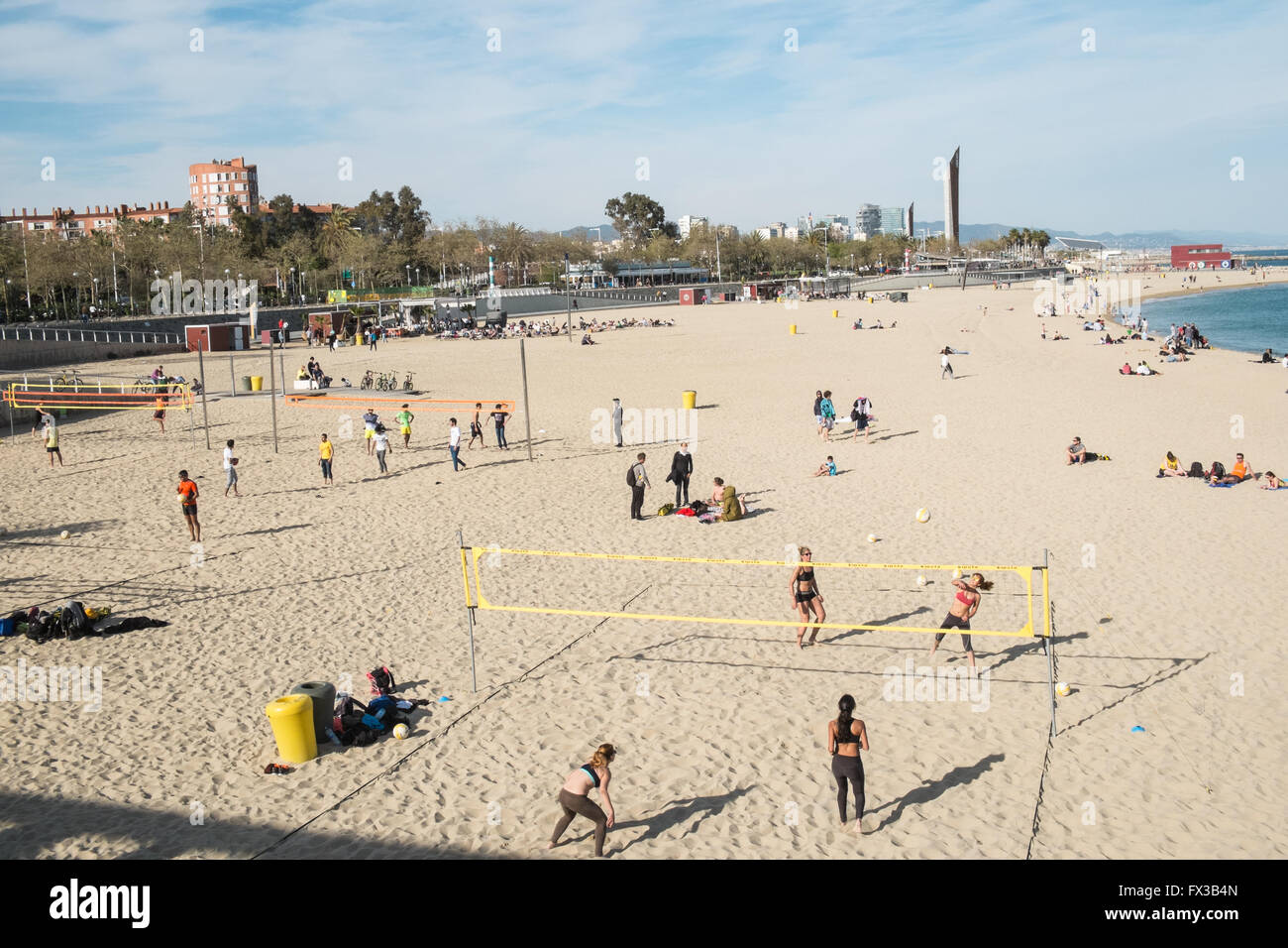 Playing Beach Volleyball on sandy sand at Playa,Plage, Nova Icaria