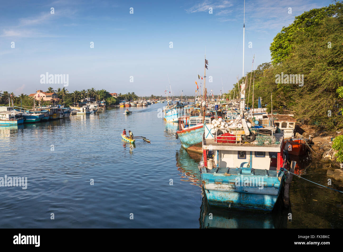 Fishing boats at the Dutch Canal Lagoon, Negombo, Western Province, Ceylon, Sri Lanka Stock