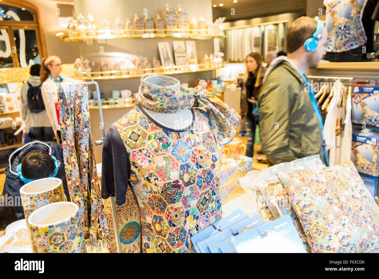 tourists,At, Gift shop,buying,souvenir, in Antoni Gaudi, Casa Batllo, house  along Passeig de Gracia street,boulevard Barcelona,Catalonia,Spain,Europe  Stock Photo - Alamy