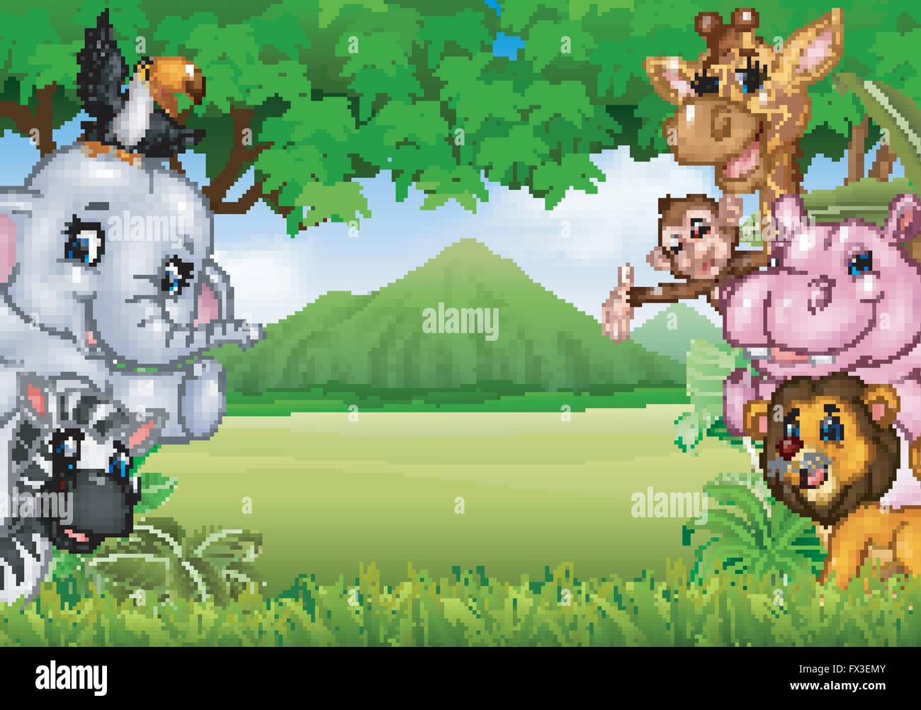 Cartoon wild animals with nature landscape background Stock Vector Image &  Art - Alamy