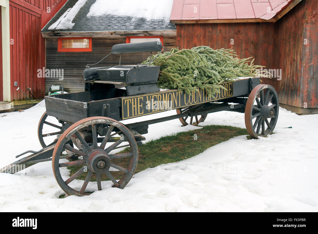 In front of the Vermont Country Store in winter, Rockingham, Vermont, Stock Photo