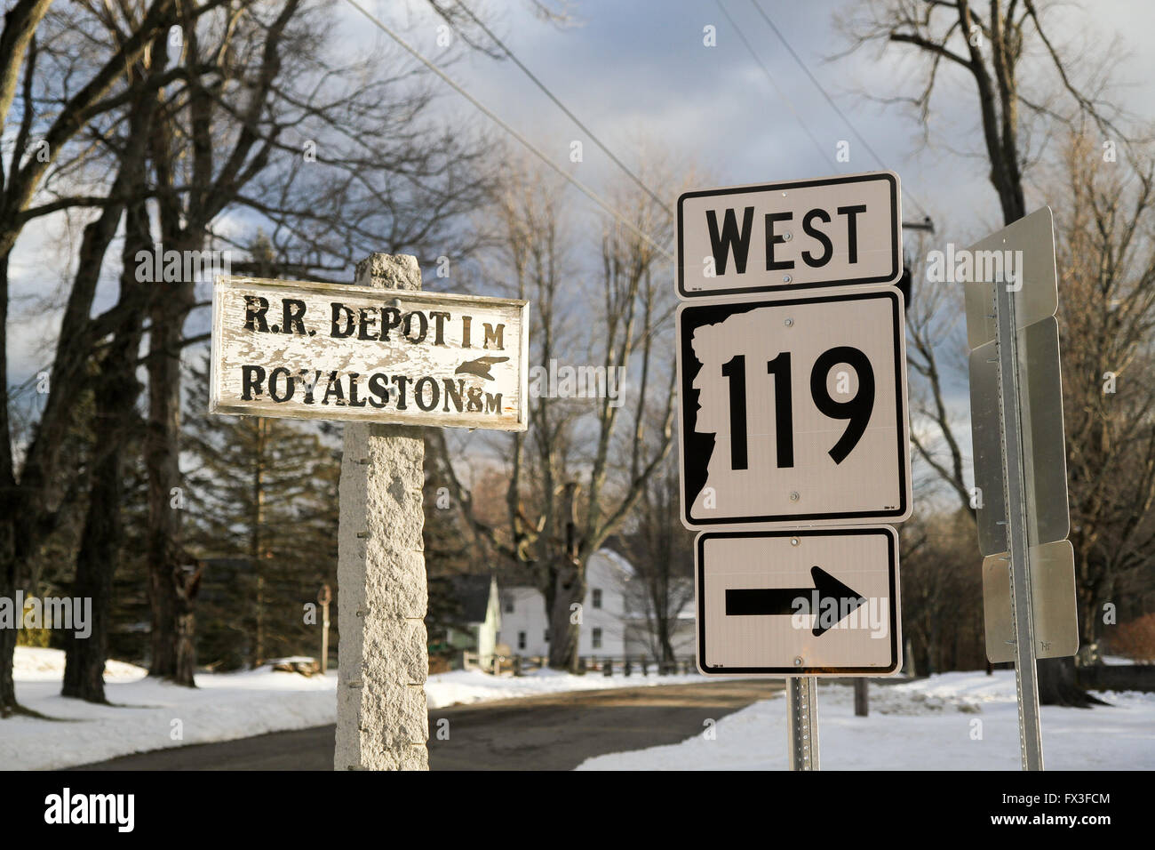 Road signs in the small town of Fitzwilliam, New Hampshire Stock Photo