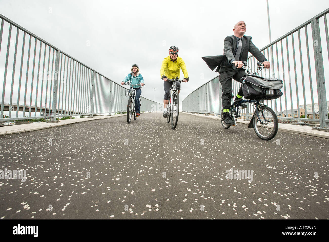 Cyclists commuting on cycle paths Stock Photo