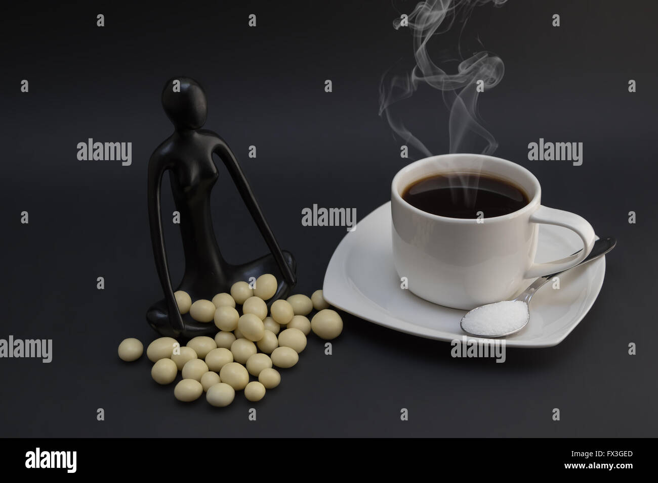Hot coffee, sweets and sugar Stock Photo