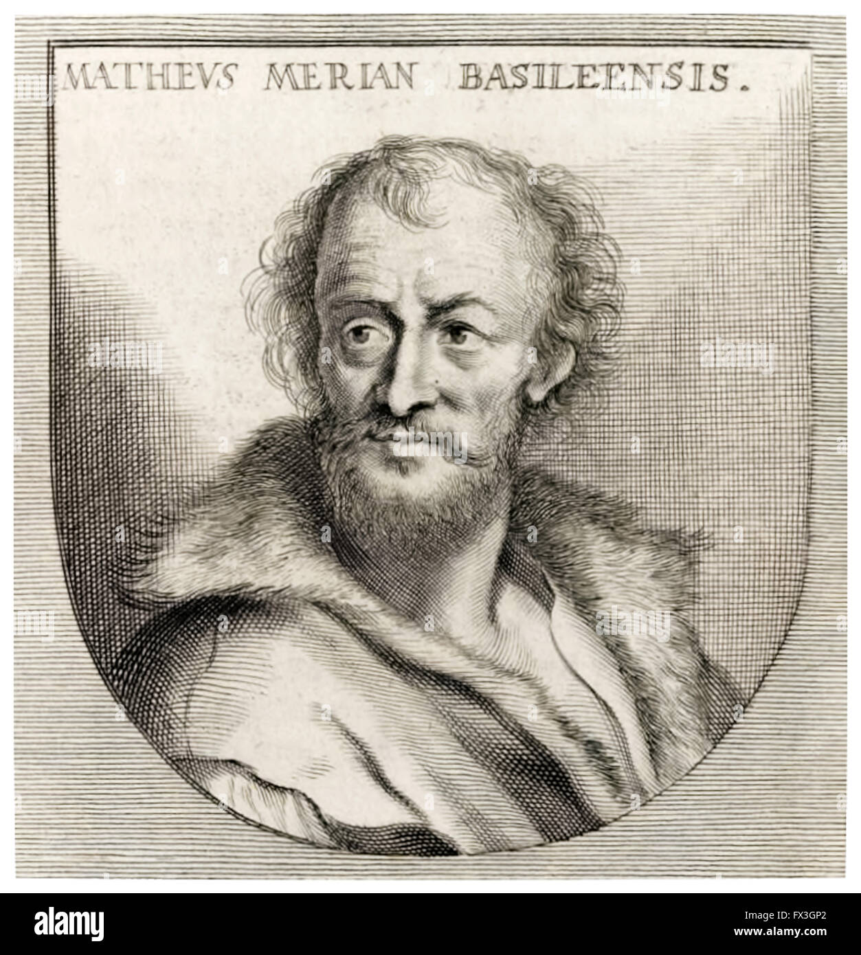 Matthäus Merian the Elder (1593-1650) Swiss engraver and cartographer (engraving after Joachum von Sandrart). An innovative cartography who produced bird's eye views of Basel and Paris. See description for more information. Stock Photo