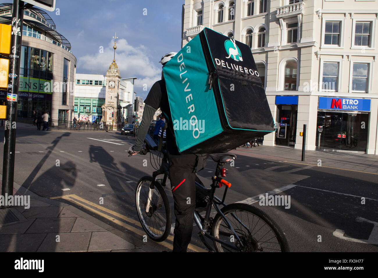 Deliveroo bicycle courier Stock Photo