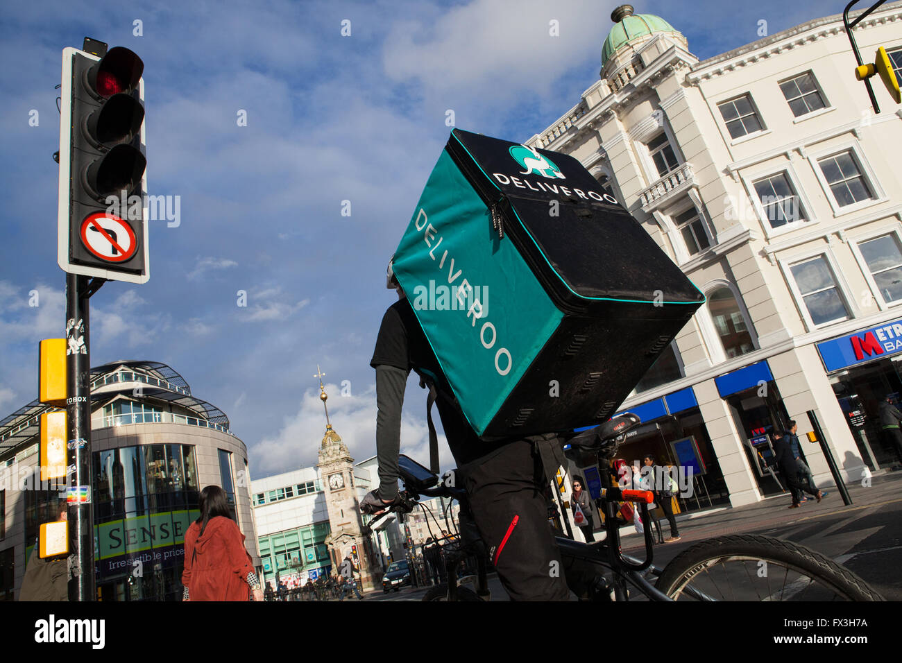 Deliveroo bicycle courier Stock Photo