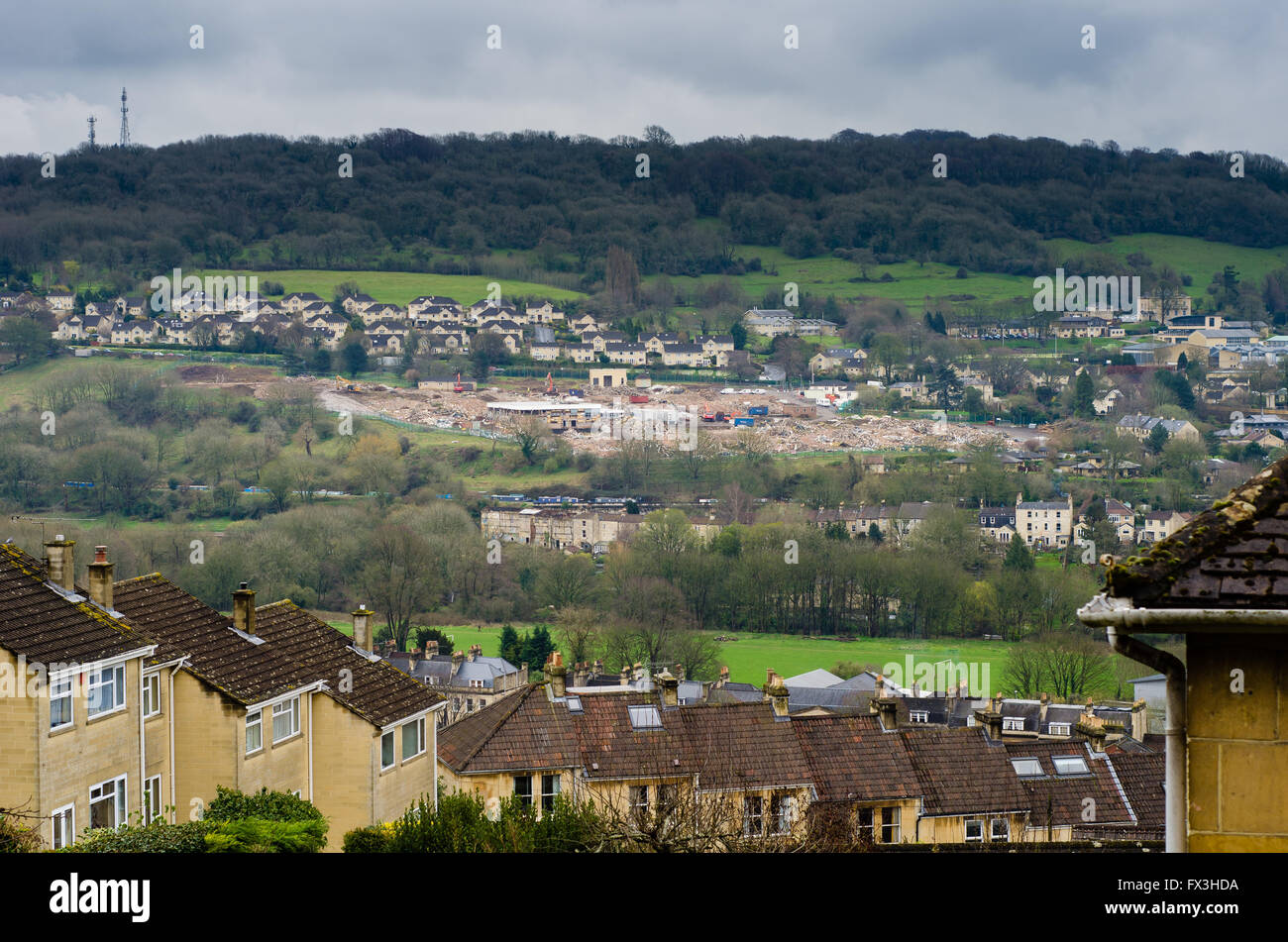 Demolition of MOD buildings. Former Ministry of Defence site is being clear for housing on Warminster Road in Bath, UK. Stock Photo