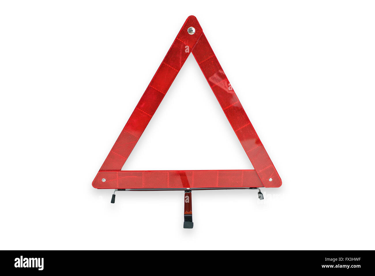 Red plastic warning triangle isolated white background Stock Photo