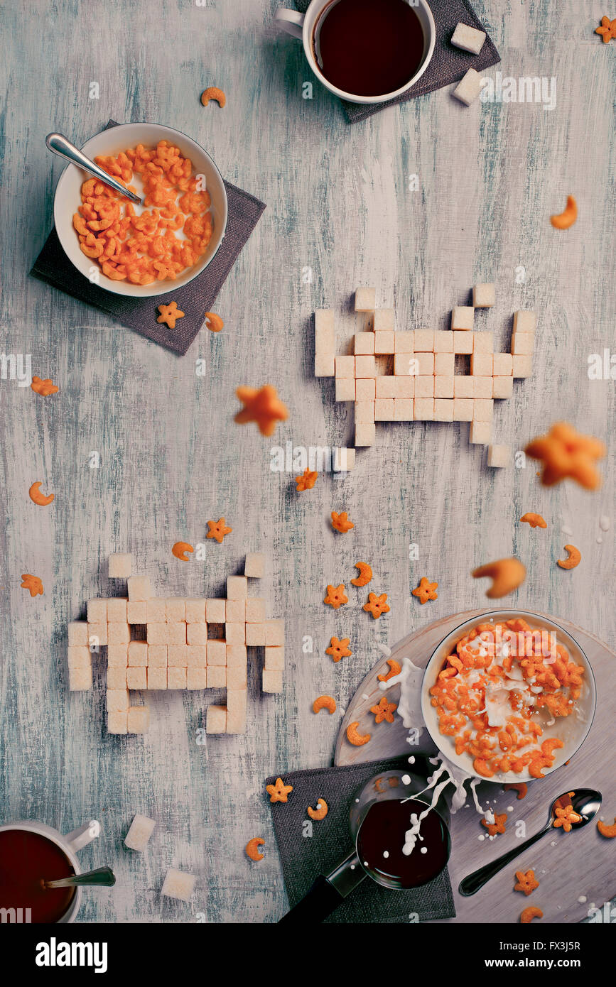 8 bit teatime: Space Invaders Stock Photo