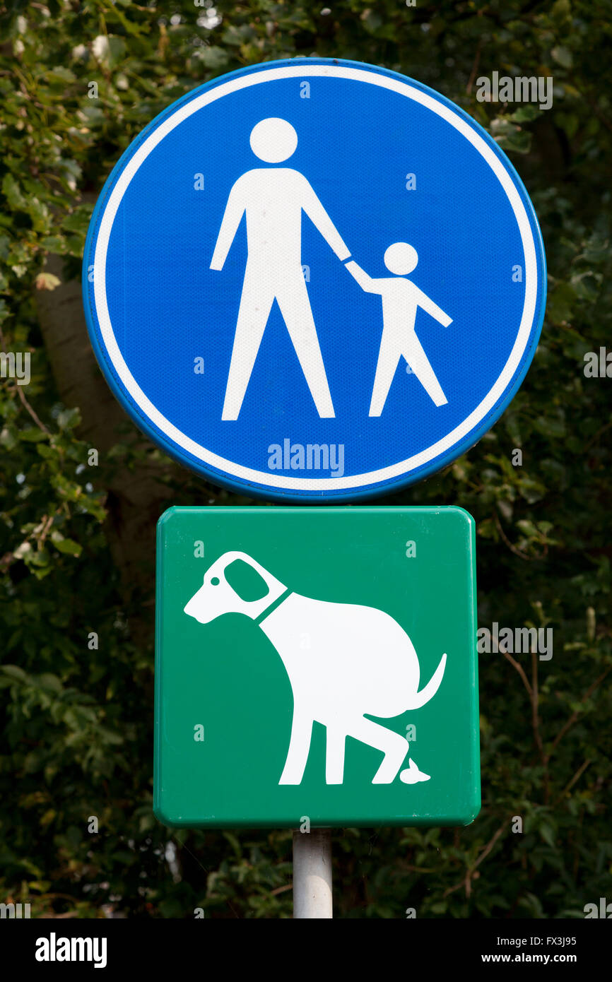 Sign for walking path and dog toilet in Leiden, Holland Stock Photo