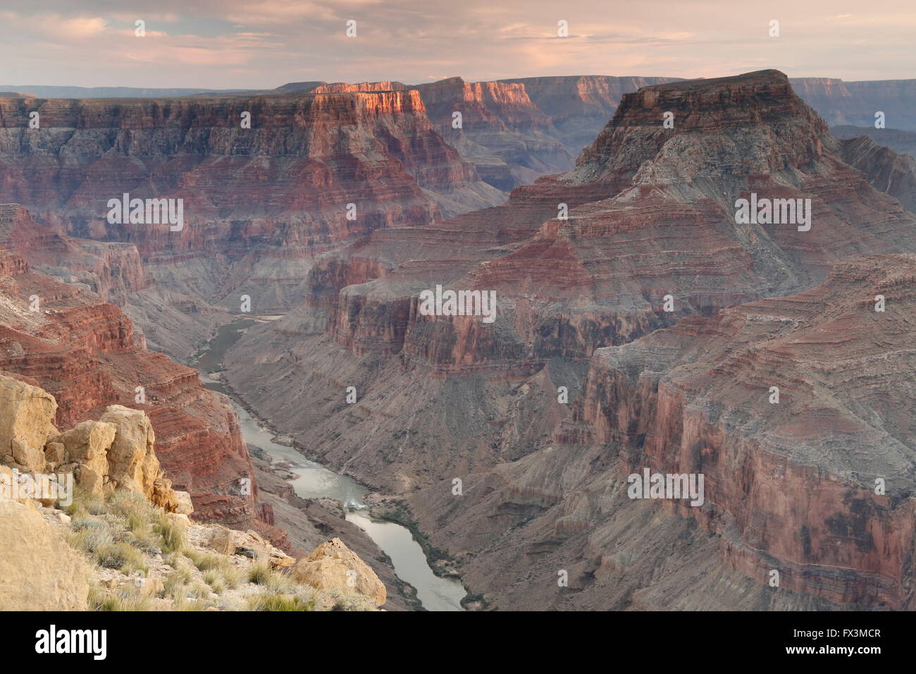 Confluence of the Colorado/ Little Colorado towards Cape Solitude & Desert View to the south from Navajo Nation at Escalade site Stock Photo