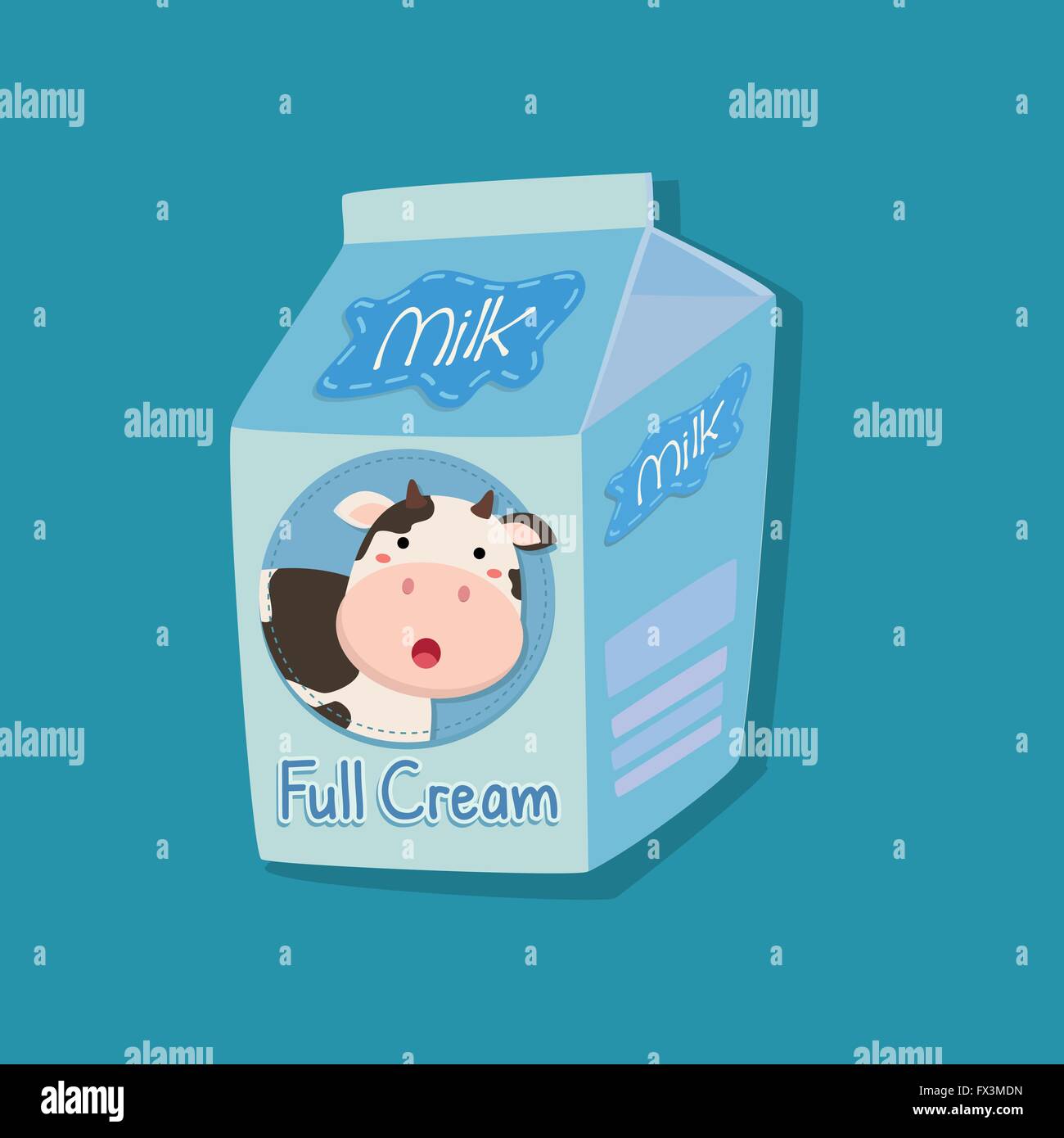 Full Cream Flavored Milk Carton with Cow Face Picture in Blue